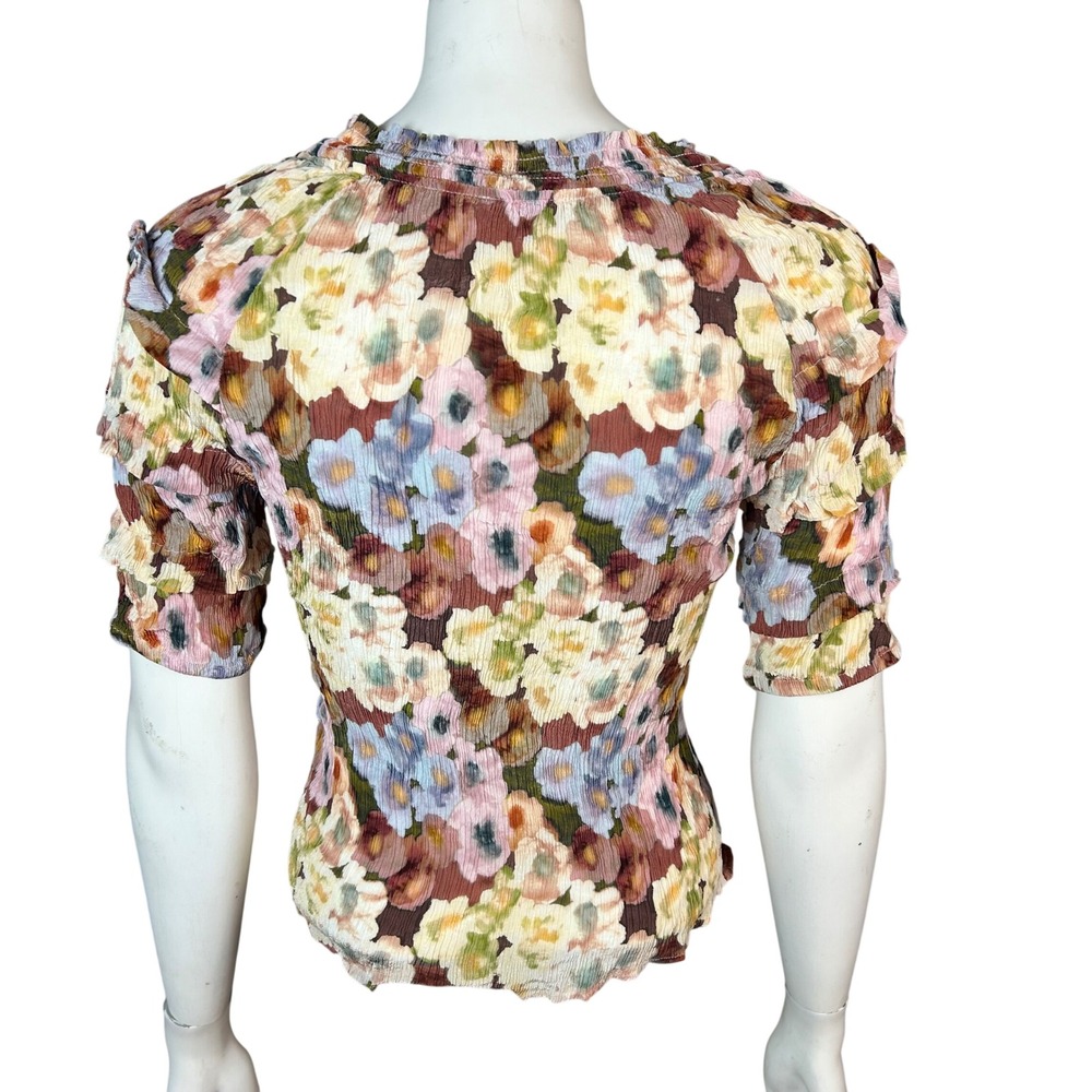Rails Floral Top Small Paris Painted Floral V-Neck Crinkle Ruffle Sleeve - Picture 3 of 8
